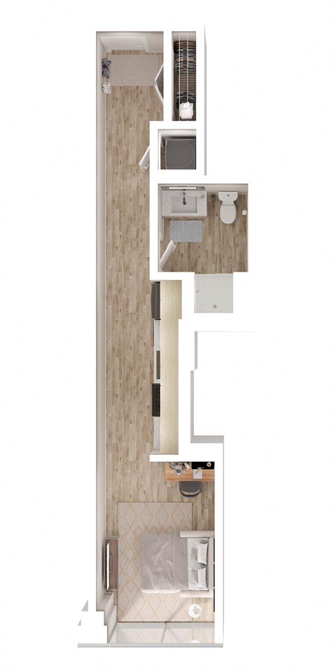 Floor plan for studio, 1 bath, 404 sqft